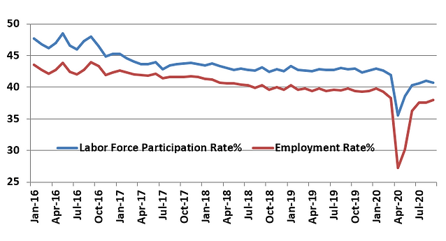 Chart showing labour force participation and employment trends